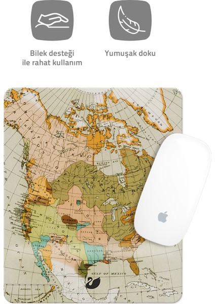 Vintage Harita Çizimli Bilek Destekli Dikdörtgen Mouse Pad Mouse Altlığı fiyatları