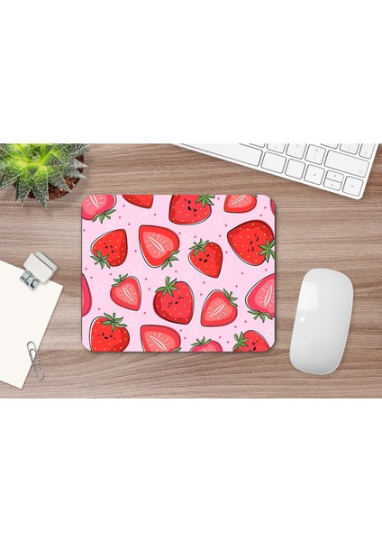 Çilek Mouse Pad, Diktörgen Mousepad, Mause Pad, Ofis Mausepad, Kaymaz Taban