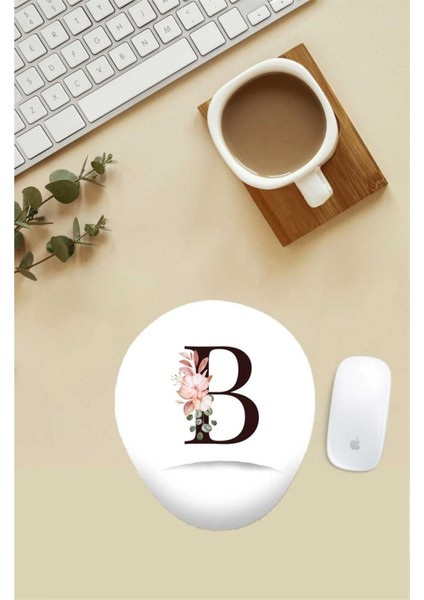 Çiçekli B Harfi Desenli Bilek Destekli Mouse Pad