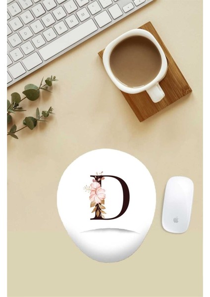 Çiçekli D Harfi Desenli Bilek Destekli Mouse Pad