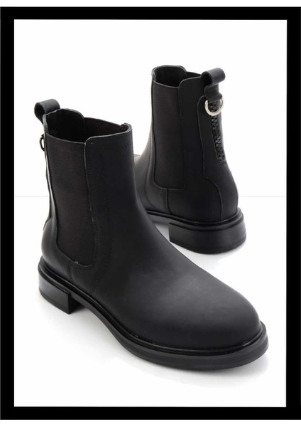 Mat Siyah Hakiki Deri Kadın Bot & Bootie K02379013103