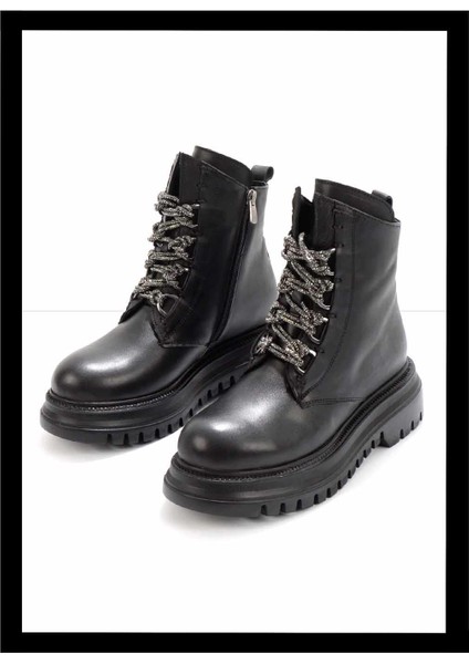 Siyah Hakiki Deri Kadın Bot & Bootie K02531206603