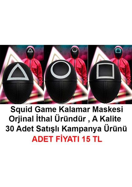 XML Dünyası Squid Game Maskesi 3 Model Toplam 30 Adet Ithal Orjinal   Maske - Kampanya Ürünü