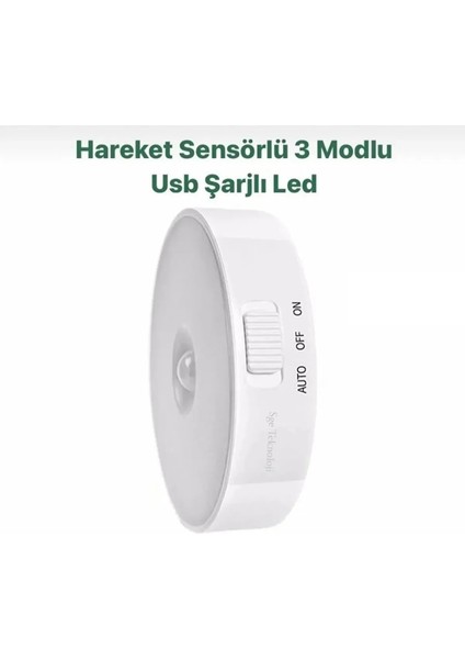 Hareket Sensörlü 8 Ledli USB Şarjlı Sarı Işık LED Işık On/auto/off Modlu Dolap Içi ,koridor Sensör