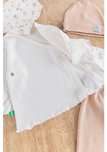 Çiçek Desenli Güpürlü 5 Parça Kız Bebek Hastane Çıkışı Bebek Takımı fırsatları