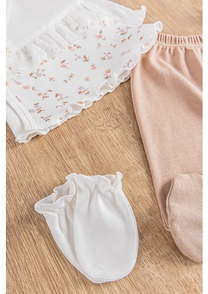 Çiçek Desenli Güpürlü 5 Parça Kız Bebek Hastane Çıkışı Bebek Takımı indirimleri