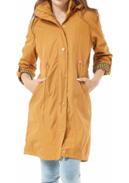 Hardal Seyyar Kapşonlu Astarlı Trençkot fırsatları