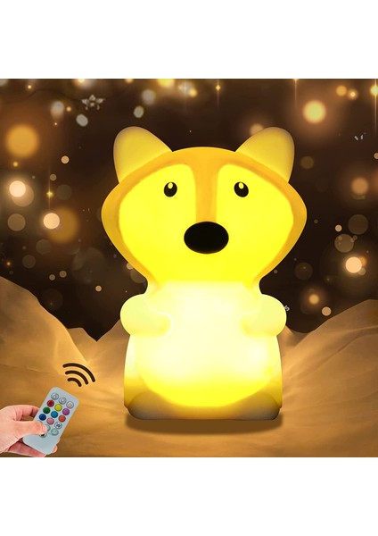 Gece Lambası Sevimli Bebek Gece Lambası Lambası Şarj Edilebilir Silikon LED Gece Lambası Hayvan Kreş Lambası Yatak Odası Taşınabilir Işık (Orta Tilki) (Yurt Dışından)