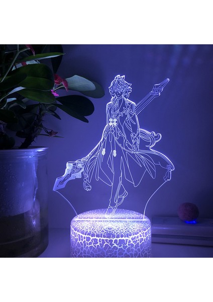 Oyun Karakteri 3D Illusion Lamba 16 Renk LED Gece Lambası Çocuk Yatak Odası Dekorasyonu Için Dokunmatik Uzaktan Kumanda ile - Zhongli（crack Seat） (Yurt Dışından)