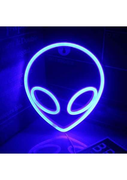 Duvar Dekoru Için Uzaylı Neon Işıkları Pil / USB Kumandalı Dekoratif LED Neon Tabelalar Uzaylı Neon Tabelaları Ev, Çocuk Odası, Bar, Festival, Doğum Günü, Noel, Düğün Partisi-Mavi (Yurt Dışından)
