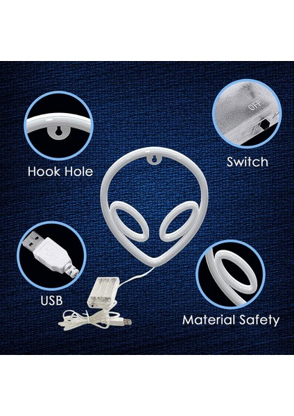 Duvar Dekoru Için Uzaylı Neon Işıkları Pil / USB Kumandalı Dekoratif LED Neon Tabelalar Uzaylı Neon Tabelaları Ev, Çocuk Odası, Bar, Festival, Doğum Günü, Noel, Düğün Partisi-Mavi (Yurt Dışından)