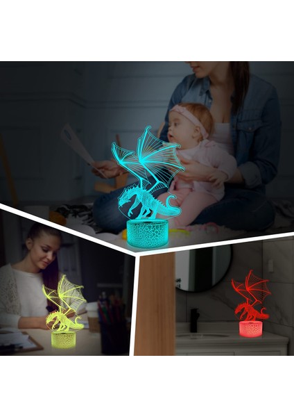 3D Ejderha Lambası Gece Lambası 3D Illüzyon Lambası Uzaktan Kumandayla Değişen 16 Renk --- Ejderha B (Yurt Dışından)
