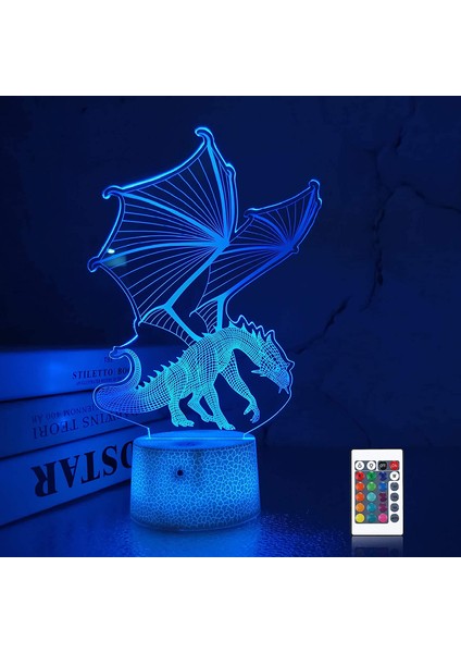 3D Ejderha Lambası Gece Lambası 3D Illüzyon Lambası Uzaktan Kumandayla Değişen 16 Renk --- Ejderha B (Yurt Dışından)