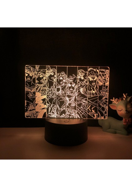 3D Illusion Lamba Anime Jojo'nun Tuhaf Macera Gece Lambası Yatak Odası Için Uzaktan Kumanda ile Dekoratif Erkek Kız Doğum Günü Noel - Desen B (Siyah Koltuk) (Yurt Dışından)