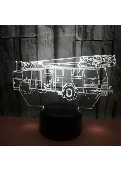 3D Itfaiye Aracı Gece Lambası 16 Renk Değiştirme USB Güç Uzaktan Kumanda Dokunmatik Anahtarı Dekor Lambası Optik Illüzyon Lambası LED Masa Masa Lambası Çocuk Noel Doğum Günü Hediye (Yurt Dışından)