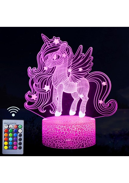 Unicorn Gece Lambası 3D Illusion Lamba Çocuk Odası Için Unicorn Işıkları 16 Renk Uzaktan Kumanda ile Yanıp Sönen Modlar Opreated Kısılabilir --- Unicorn (Yurt Dışından)