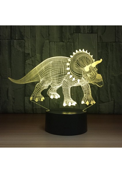 7 Renk Değişen Gece Lambası 3D Atmosfer Ampul Işık 3D Görsel Yanılsama LED Lamba Çocuklar Için Oyuncak Noel Doğum Günü Hediyeleri (Triceratops) (Yurt Dışından)