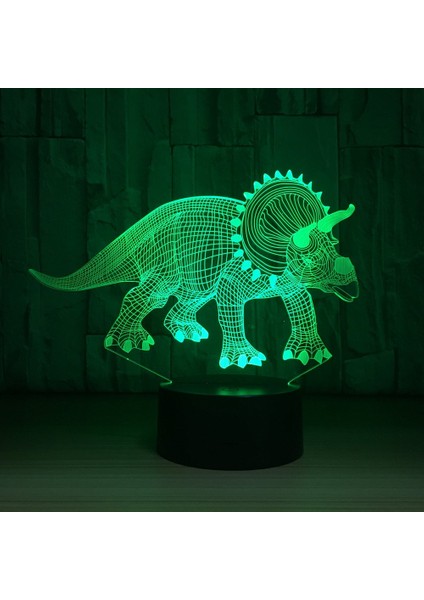 7 Renk Değişen Gece Lambası 3D Atmosfer Ampul Işık 3D Görsel Yanılsama LED Lamba Çocuklar Için Oyuncak Noel Doğum Günü Hediyeleri (Triceratops) (Yurt Dışından)