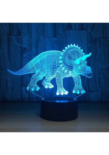 7 Renk Değişen Gece Lambası 3D Atmosfer Ampul Işık 3D Görsel Yanılsama LED Lamba Çocuklar Için Oyuncak Noel Doğum Günü Hediyeleri (Triceratops) (Yurt Dışından)