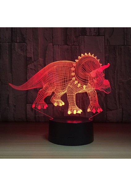 7 Renk Değişen Gece Lambası 3D Atmosfer Ampul Işık 3D Görsel Yanılsama LED Lamba Çocuklar Için Oyuncak Noel Doğum Günü Hediyeleri (Triceratops) (Yurt Dışından)