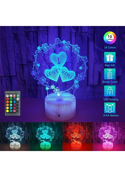 3D Illüzyon Lambası Renkli Değişen Modlar Gece Işıkları Akıllı Dokunmatik ve Uzaktan Kumanda --- Seni Seviyorum (Yurt Dışından) fiyatları