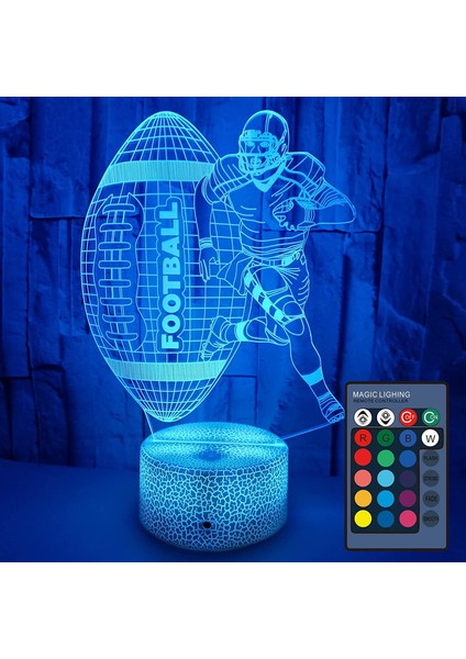 Futbol Gece Işıkları 3D LED Illusion Lamba 7 Renk USB ile Çalışan Dokunmatik Lamba Uzaktan Kumanda ile Gece Işığını Değiştirme En Iyi Doğum Günü (Stil F) (Yurt Dışından)