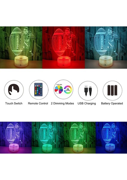 Futbol Gece Işıkları 3D LED Illusion Lamba 7 Renk USB ile Çalışan Dokunmatik Lamba Uzaktan Kumanda ile Gece Işığını Değiştirme En Iyi Doğum Günü (Stil F) (Yurt Dışından)