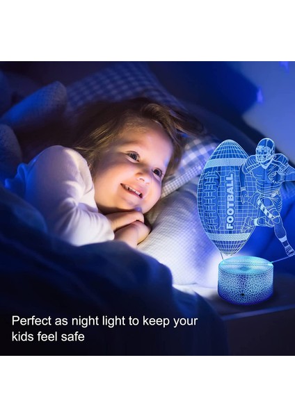 Futbol Gece Işıkları 3D LED Illusion Lamba 7 Renk USB ile Çalışan Dokunmatik Lamba Uzaktan Kumanda ile Gece Işığını Değiştirme En Iyi Doğum Günü (Stil F) (Yurt Dışından)