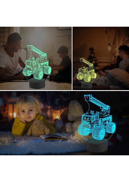 Canavar Kamyon Gece Lambası Wawaman 3D Illusion Lambası 16 Renk Uzaktan Kumanda ile Değişen Yaratıcı Doğum Günü Hediyeleri Çocuklar Için Boys Yatak Odası Dekoru (Yurt Dışından) modelleri