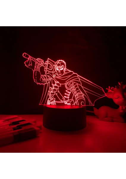 Anime Berserk Guts Anime 3D Illusion Gece Lambası Ev Odası Dekor Akrilik LED Işık Noel Hediyesi Lambaları Uzaktan Kumanda ile 16 Renk (Desen C) (Yurt Dışından)