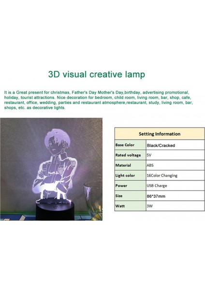 3D Anime Karakter Gece Lambası Yanılsama Lambası Uzaktan Kumanda Heykelcik Saldırı Anime LED Işıklar Odası --- B5 (Siyah Koltuk) (Yurt Dışından)