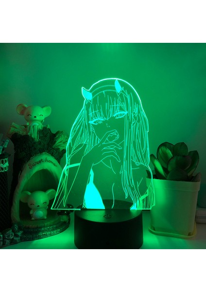 Anime Frank Zero Two 3D Gece Lambası 16 Renk Yatak Odası Dekoratif Anime Lamba LED Illusion - Desen A （siyah Koltuk） (Yurt Dışından)