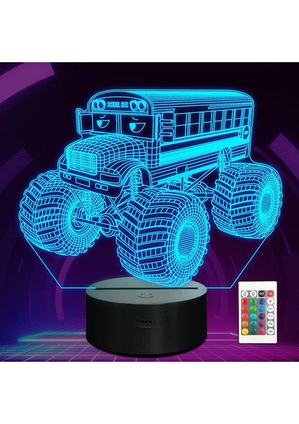 Canavar Kamyon Gece Lambası Busgo 3D Illusion Lambası 16 Renk Uzaktan Kumanda ile Değişen Yaratıcı Doğum Günü Hediyeleri Çocuklar Için Boys Yatak Odası Dekoru (Yurt Dışından)