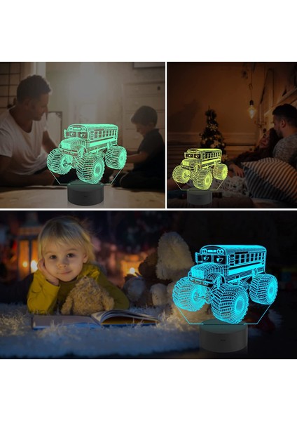 Canavar Kamyon Gece Lambası Busgo 3D Illusion Lambası 16 Renk Uzaktan Kumanda ile Değişen Yaratıcı Doğum Günü Hediyeleri Çocuklar Için Boys Yatak Odası Dekoru (Yurt Dışından) modelleri