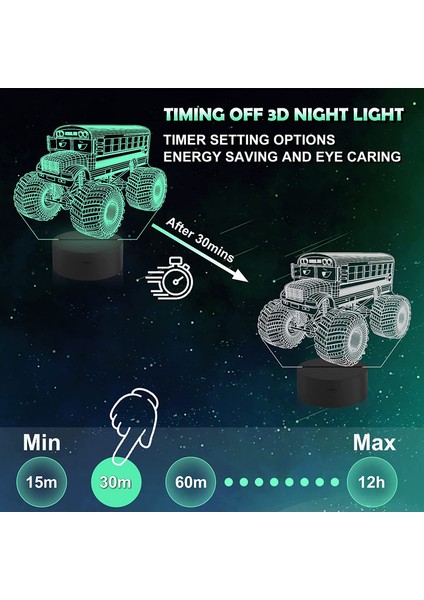 Canavar Kamyon Gece Lambası Busgo 3D Illusion Lambası 16 Renk Uzaktan Kumanda ile Değişen Yaratıcı Doğum Günü Hediyeleri Çocuklar Için Boys Yatak Odası Dekoru (Yurt Dışından) fırsatları