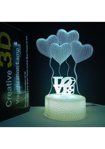 Kalp 3D LED Illusion Lamba Aşk Gece Lambası Masa Lambası Uzaktan ve Dokunmatik Kontrol 16 Renk (Yurt Dışından)