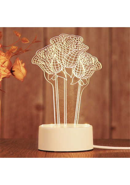 3D LED Gece Lambası Akrilik Gül Lamba Uzaktan Kumanda 3D Illusion Lamba Sevgililer Günü Ev Dekorasyon Işık - Stil J (Yurt Dışından)