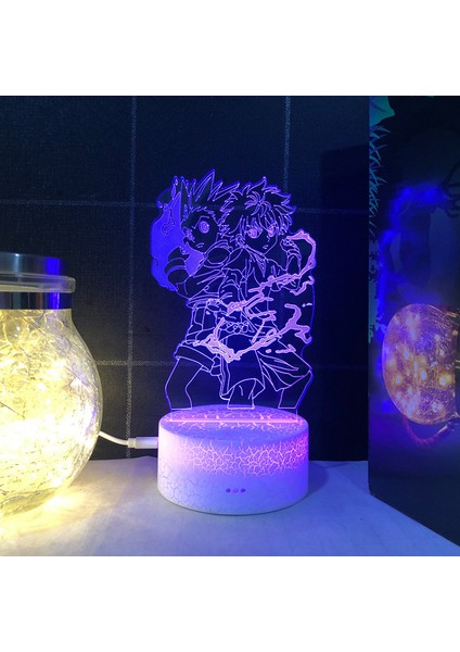 Anime Gon ve Killua Gece Lambası USB Dokunmatik Uzaktan Kumanda 3D Illusion Lamba Çocuklar Için Yatak Odası Dekorasyonu-Çete ve Qi(Crack Seat) (Yurt Dışından)