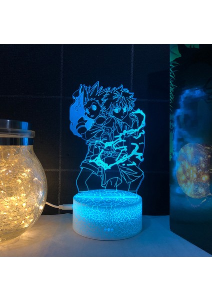 Anime Gon ve Killua Gece Lambası USB Dokunmatik Uzaktan Kumanda 3D Illusion Lamba Çocuklar Için Yatak Odası Dekorasyonu-Çete ve Qi(Crack Seat) (Yurt Dışından)