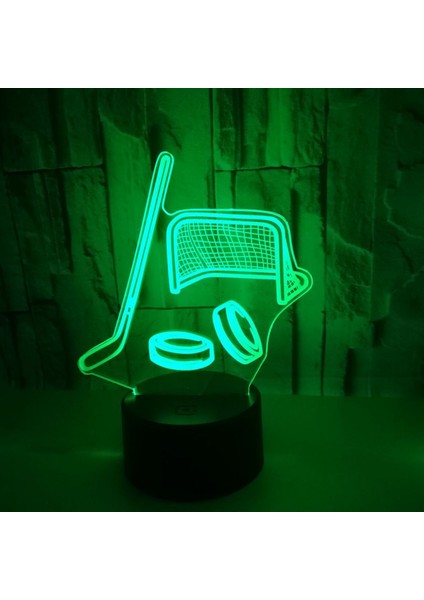 Buz Hokeyi Sopası 3D Stereo Görüş Akrilik 7 Renk Değiştirme USB Gece Lambası Ev Dekor Dokunmatik Işıklar Masa Gece Lambası (Stil T) (Yurt Dışından)
