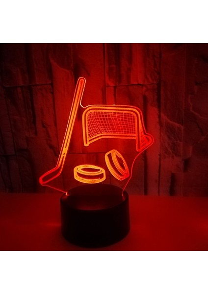 Buz Hokeyi Sopası 3D Stereo Görüş Akrilik 7 Renk Değiştirme USB Gece Lambası Ev Dekor Dokunmatik Işıklar Masa Gece Lambası (Stil T) (Yurt Dışından)