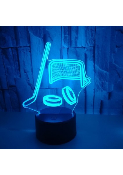 Buz Hokeyi Sopası 3D Stereo Görüş Akrilik 7 Renk Değiştirme USB Gece Lambası Ev Dekor Dokunmatik Işıklar Masa Gece Lambası (Stil T) (Yurt Dışından)