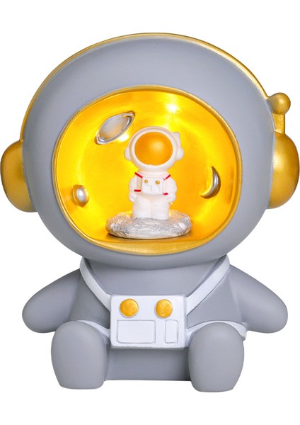 Astronot Kumbara Gece Lambası Yaratıcı Spaceman Reçine Heykeli Çocuklar Için Doğum Günü Hediyesi, Yatak Odası Oturma Ofis Konferans Odası Masası Dekorasyon, Gümüş (Yurt Dışından)
