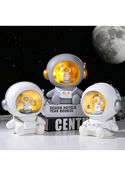 Astronot Kumbara Gece Lambası Yaratıcı Spaceman Reçine Heykeli Çocuklar Için Doğum Günü Hediyesi, Yatak Odası Oturma Ofis Konferans Odası Masası Dekorasyon, Gümüş (Yurt Dışından)
