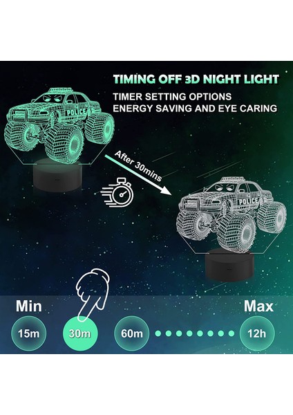 Canavar Kamyon Gece Lambası Policar 3D Illusion Lambası 16 Renk Uzaktan Kumanda ile Değişen Yaratıcı Doğum Günü Hediyeleri Çocuklar Için Boys Yatak Odası Dekoru (Yurt Dışından) modelleri