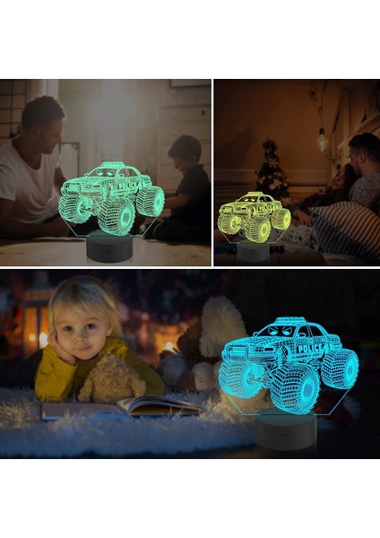 Canavar Kamyon Gece Lambası Policar 3D Illusion Lambası 16 Renk Uzaktan Kumanda ile Değişen Yaratıcı Doğum Günü Hediyeleri Çocuklar Için Boys Yatak Odası Dekoru (Yurt Dışından) fırsatları