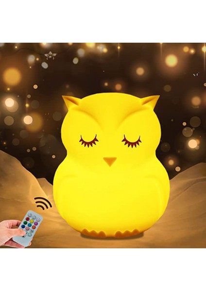 Gece Lambası Sevimli Bebek Gece Lambası Lambası Şarj Edilebilir Silikon LED Gece Lambası Hayvan Kreş Lambası Yatak Odası Taşınabilir Işık (Orta Baykuş) (Yurt Dışından)