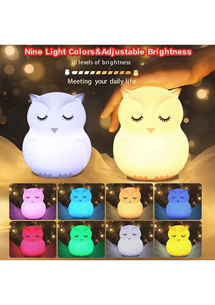 Gece Lambası Sevimli Bebek Gece Lambası Lambası Şarj Edilebilir Silikon LED Gece Lambası Hayvan Kreş Lambası Yatak Odası Taşınabilir Işık (Orta Baykuş) (Yurt Dışından)