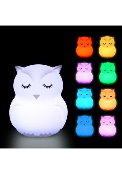 Gece Lambası Sevimli Bebek Gece Lambası Lambası Şarj Edilebilir Silikon LED Gece Lambası Hayvan Kreş Lambası Yatak Odası Taşınabilir Işık (Orta Baykuş) (Yurt Dışından)