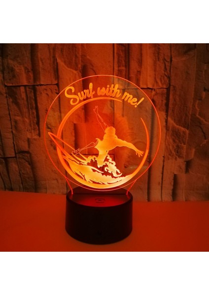 3D Sörf Gece Lambası 16 Renk Değiştirme Uzaktan Kumanda Dokunmatik Anahtarı Dekor Optik Illusion Lamba LED Masa Masa Lambası Çocuk Noel Doğum Günü Hediyesi (Stil P) (Yurt Dışından)